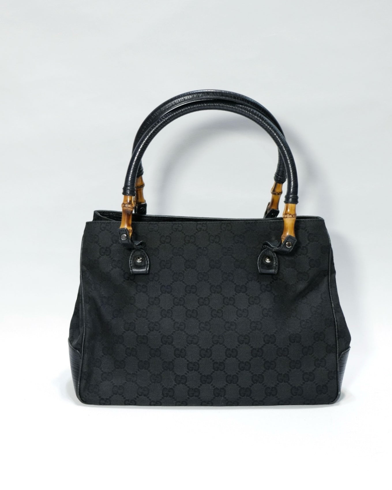 Gucci Black GG Canvas Bamboo Handle Tote Bag By Tom Ford 