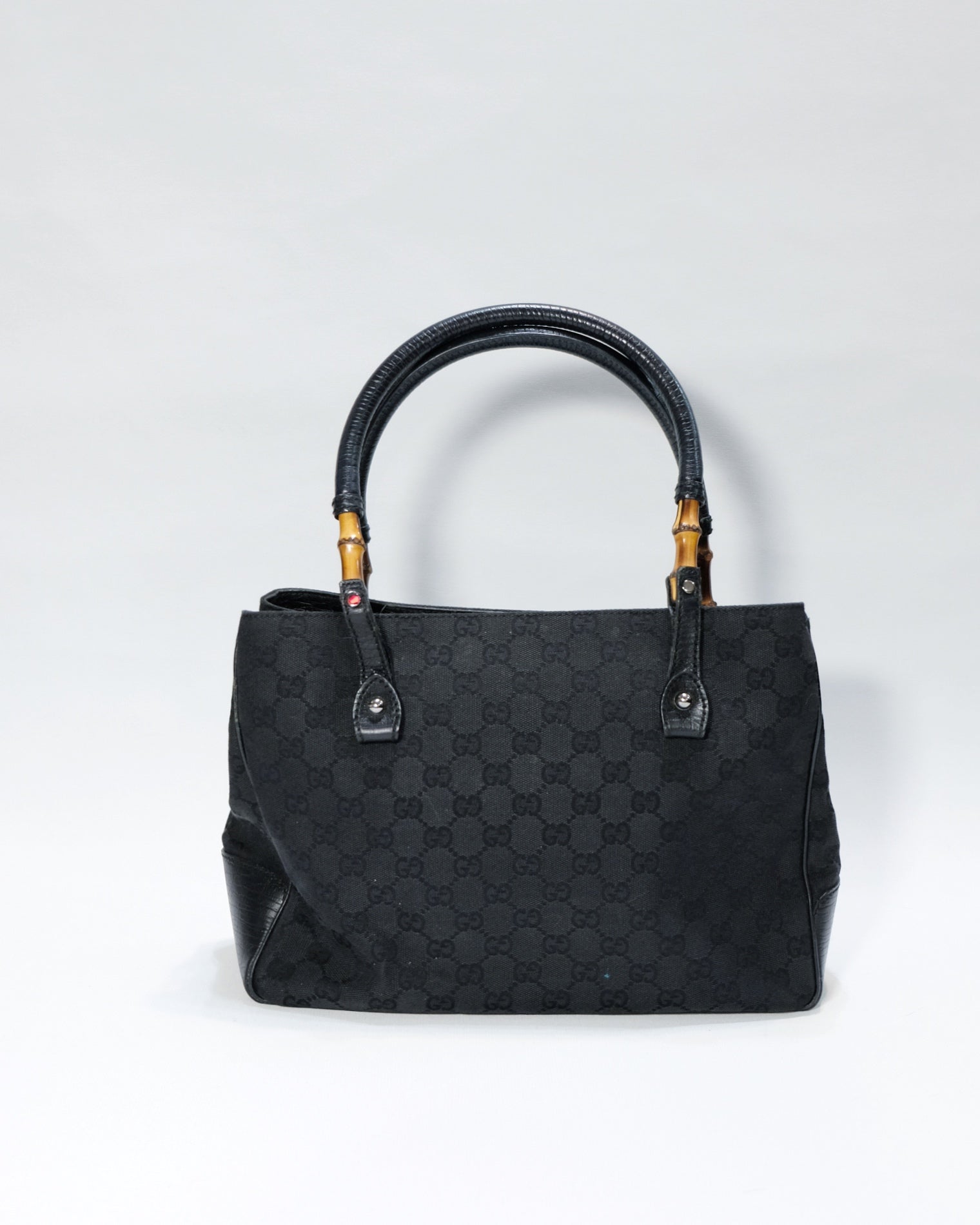Gucci Black GG Canvas Bamboo Handle Tote Bag By Tom Ford 