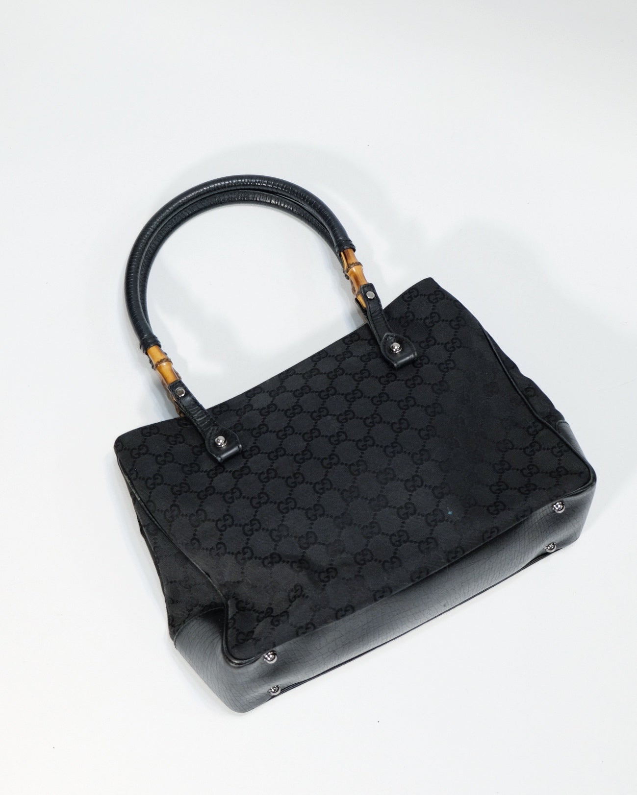 Gucci Black GG Canvas Bamboo Handle Tote Bag By Tom Ford 