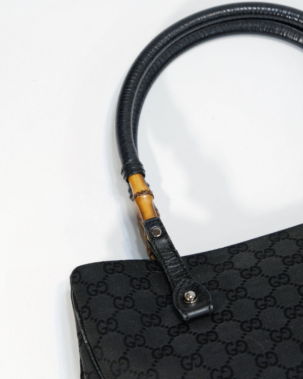 Gucci Black GG Canvas Bamboo Handle Tote Bag By Tom Ford 
