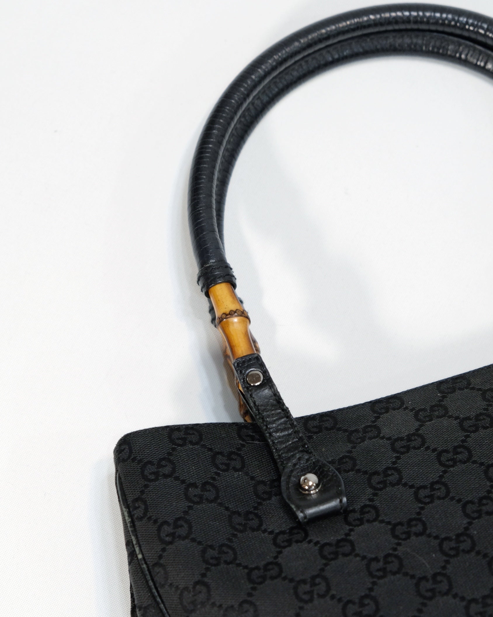 Gucci Black GG Canvas Bamboo Handle Tote Bag By Tom Ford 