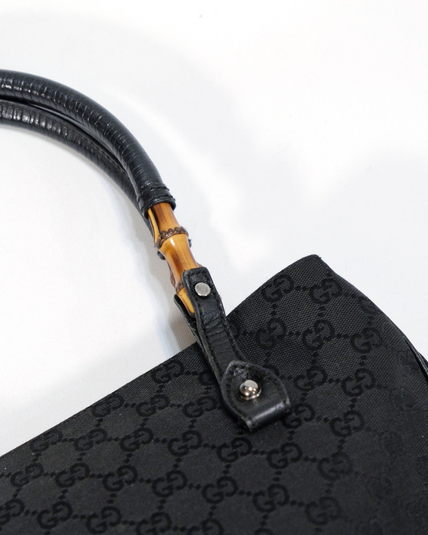 Gucci Black GG Canvas Bamboo Handle Tote Bag By Tom Ford 