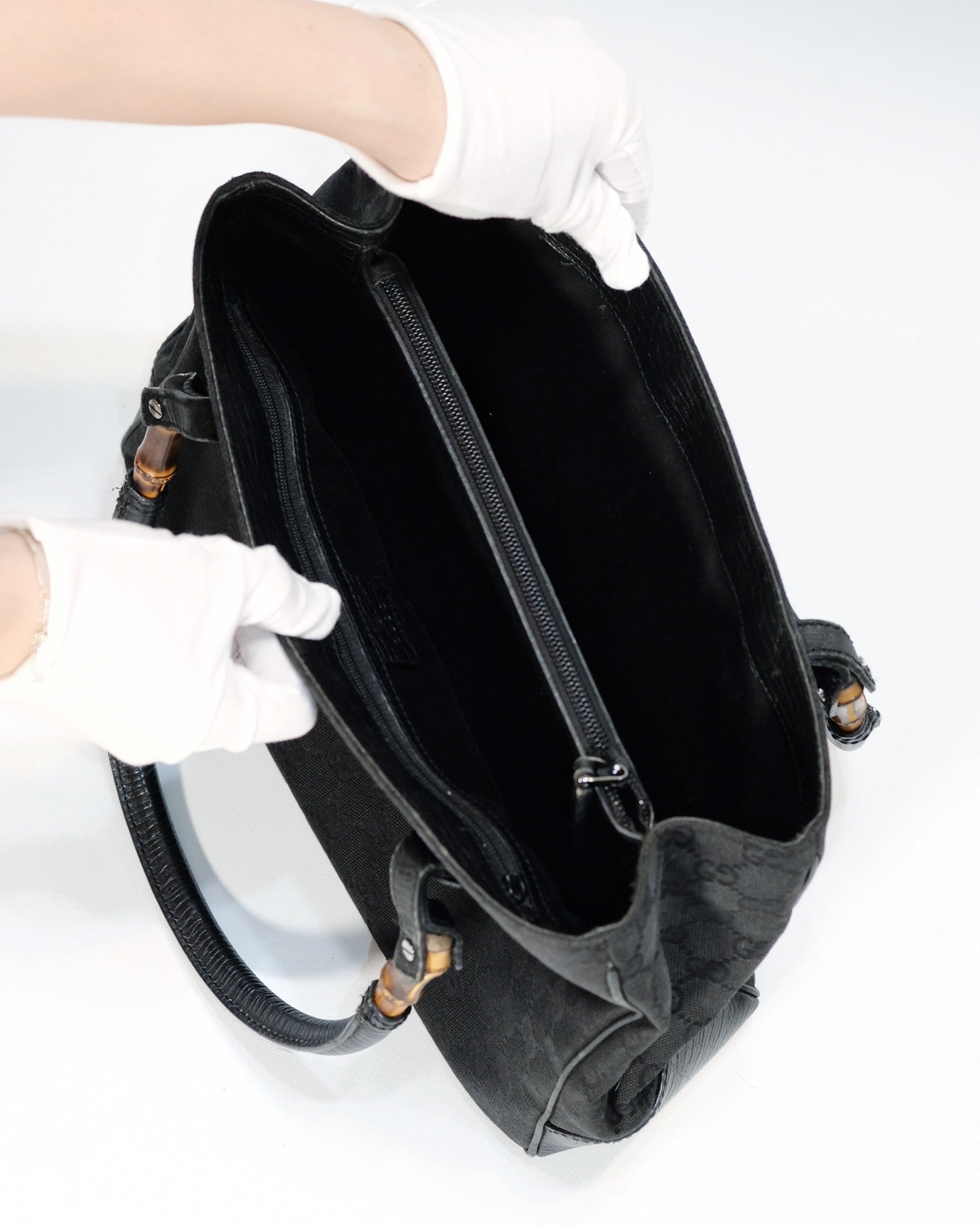 Gucci Black GG Canvas Bamboo Handle Tote Bag By Tom Ford 