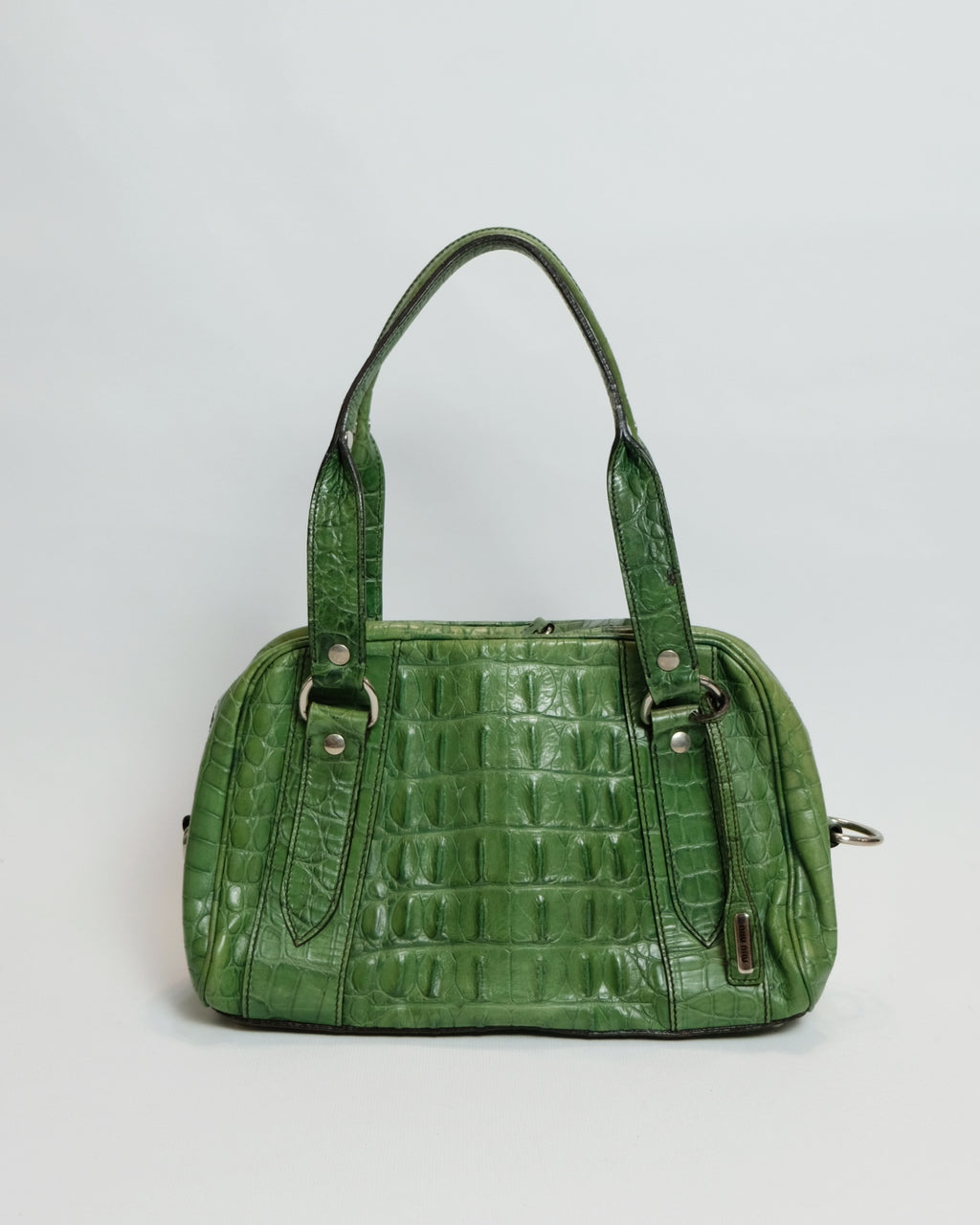 Miu Miu Green Leather Alligator Bowling Bag