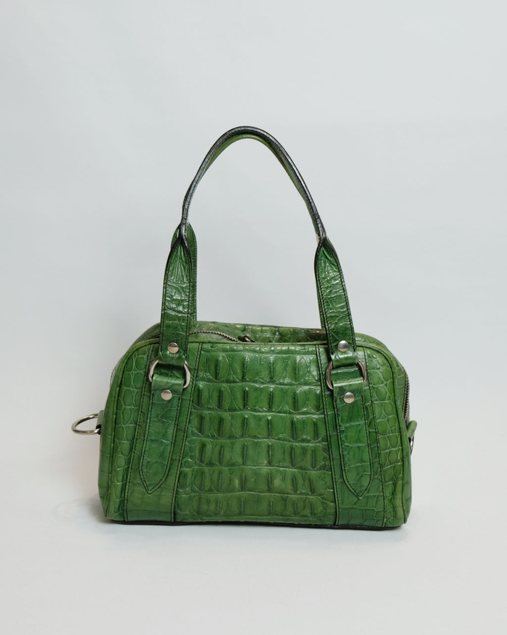 Miu Miu Green Leather Alligator Bowling Bag
