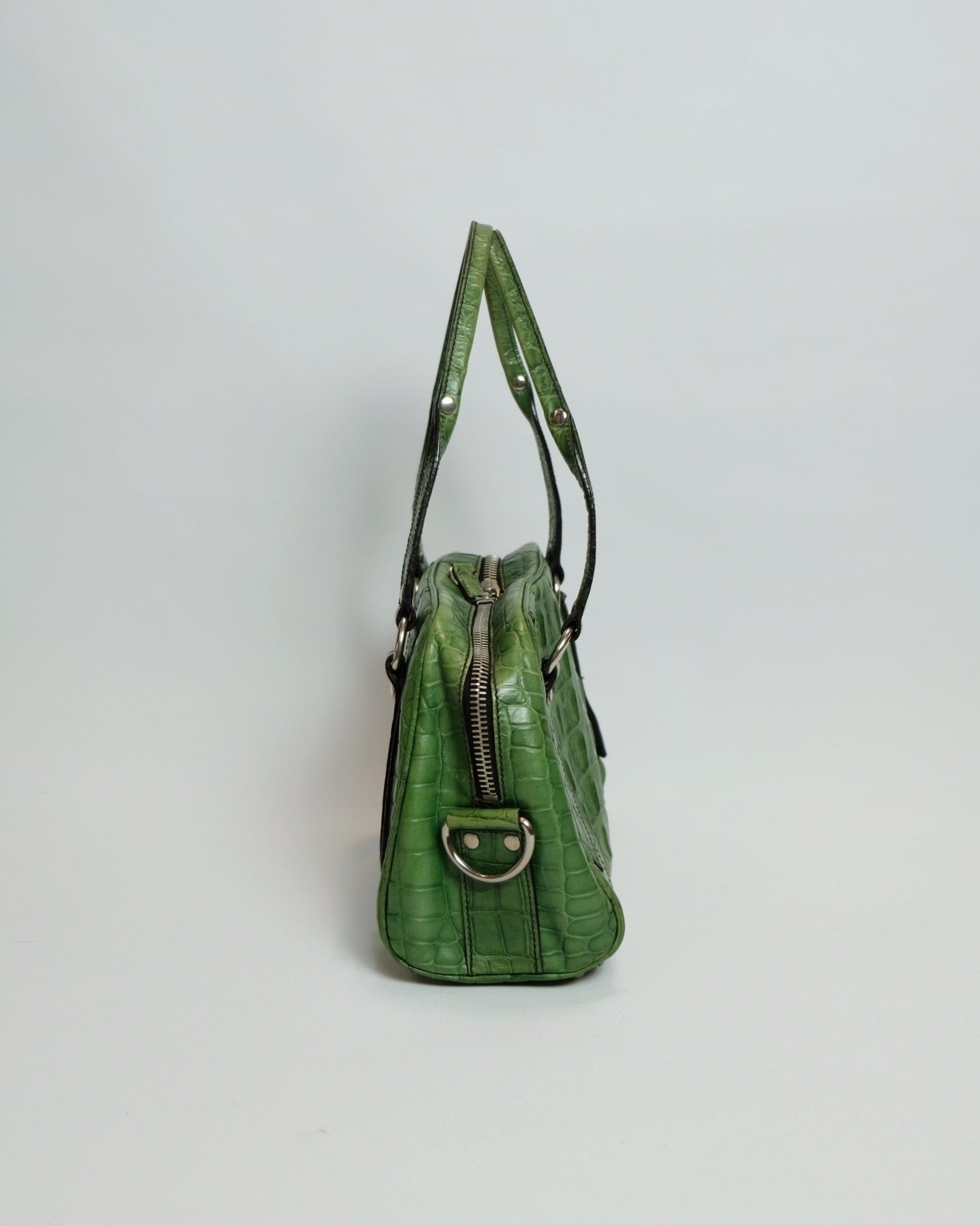 Miu Miu Green Leather Alligator Bowling Bag