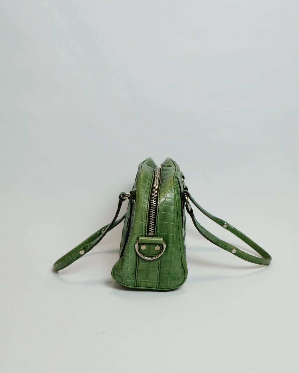 Miu Miu Green Leather Alligator Bowling Bag
