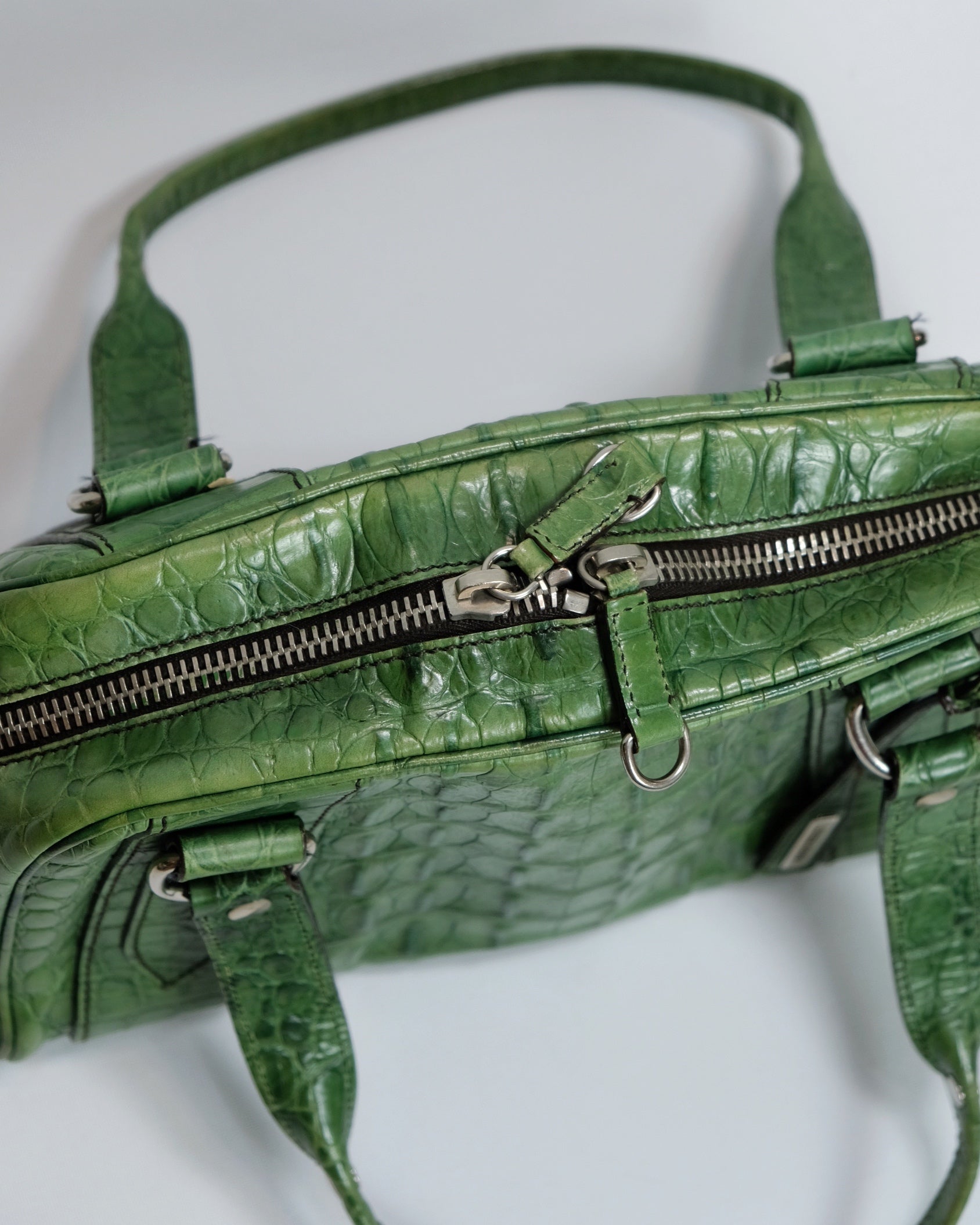 Miu Miu Green Leather Alligator Bowling Bag