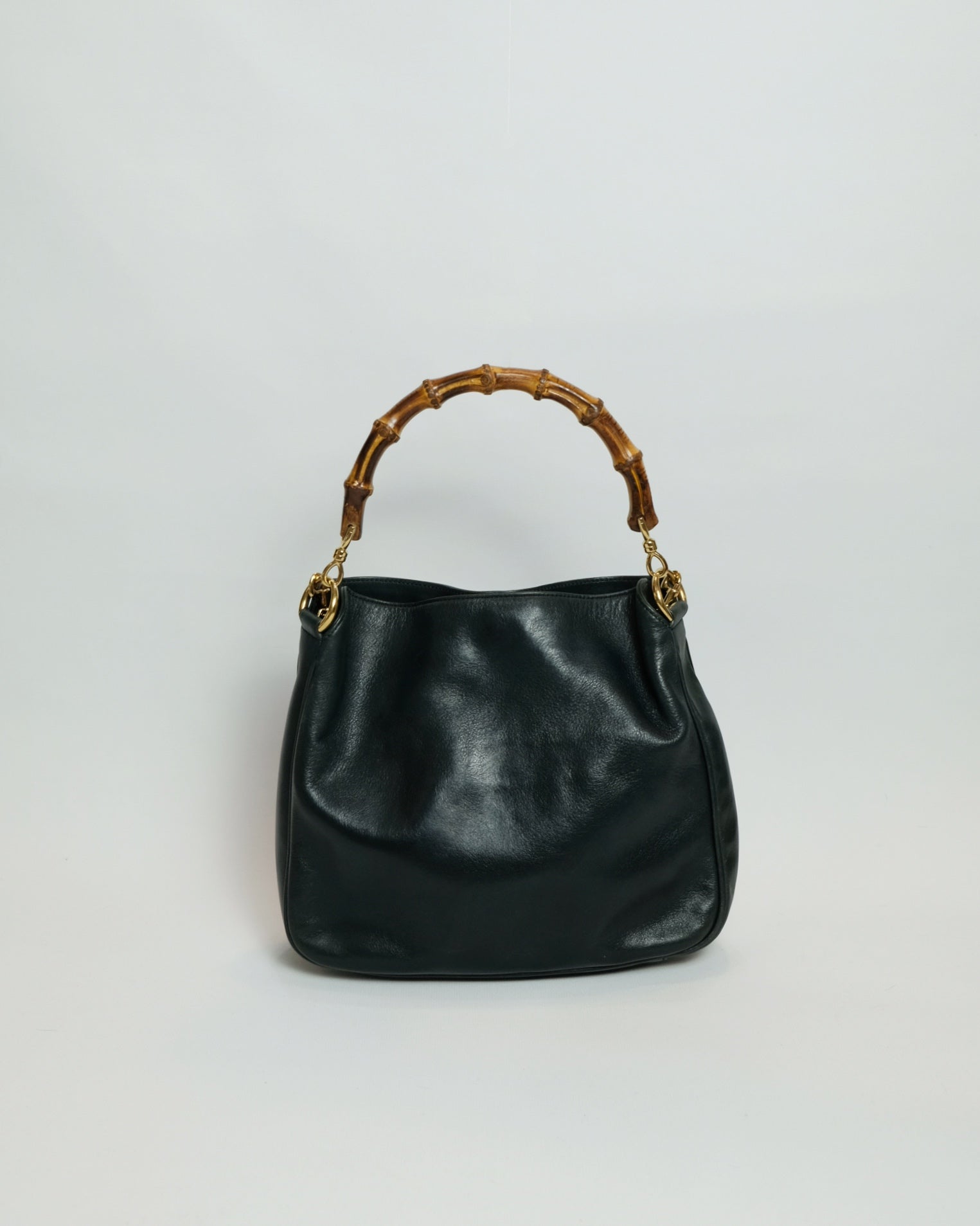 Gucci 2-way Black Leather Tote Bag with Bamboo Handle and Original Strap