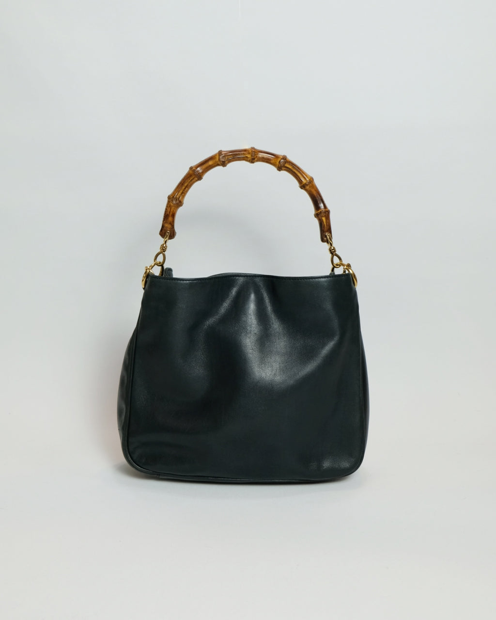 Gucci 2-way Black Leather Tote Bag with Bamboo Handle and Original Strap