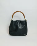 Gucci 2-way Black Leather Tote Bag with Bamboo Handle and Original Strap