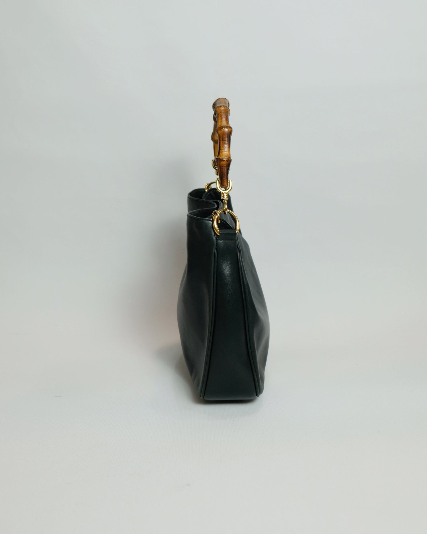 Gucci 2-way Black Leather Tote Bag with Bamboo Handle and Original Strap