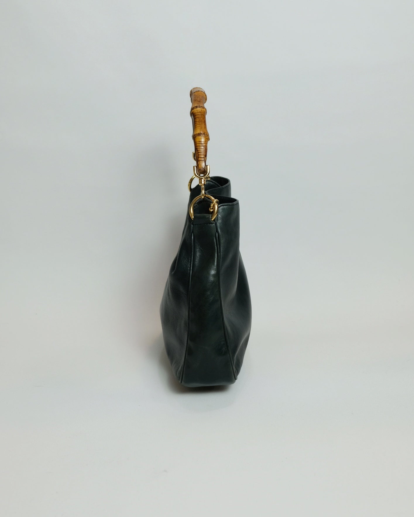 Gucci 2-way Black Leather Tote Bag with Bamboo Handle and Original Strap