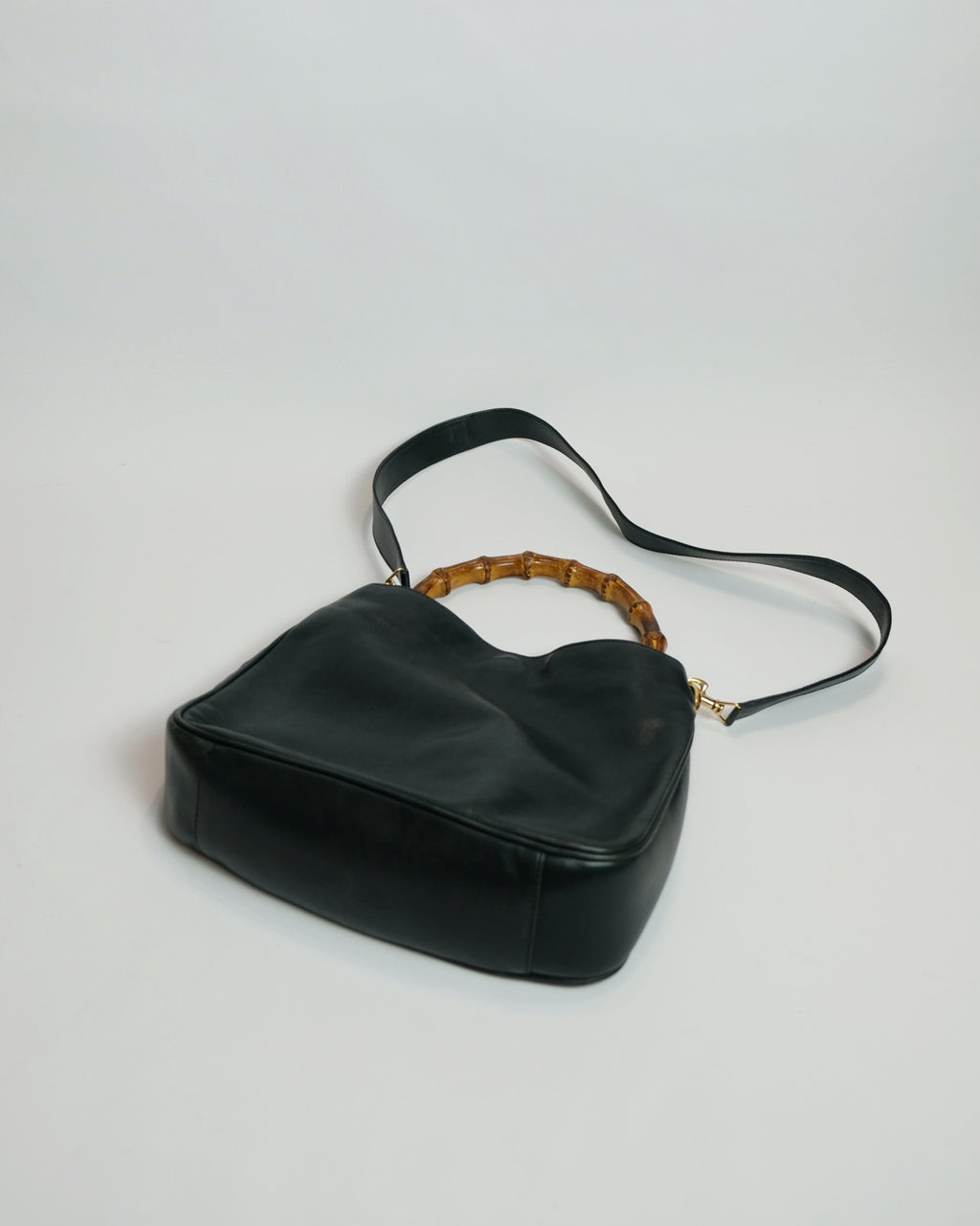 Gucci 2-way Black Leather Tote Bag with Bamboo Handle and Original Strap