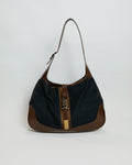 Gucci Large Jackie Bag in Blue Canvas and Brown Leather