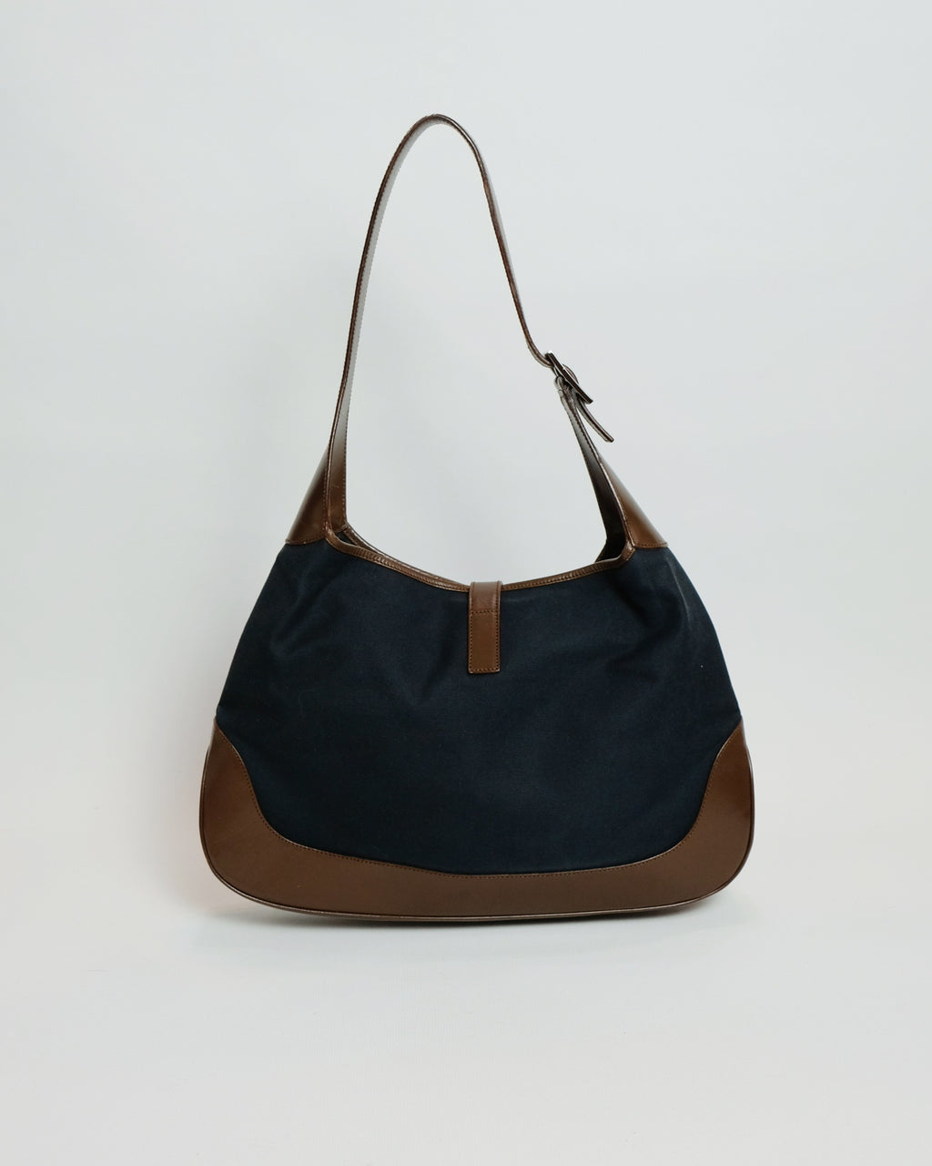 Gucci Large Jackie Bag in Blue Canvas and Brown Leather