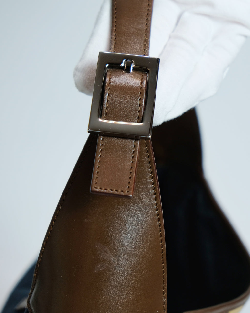 Gucci Large Jackie Bag in Blue Canvas and Brown Leather