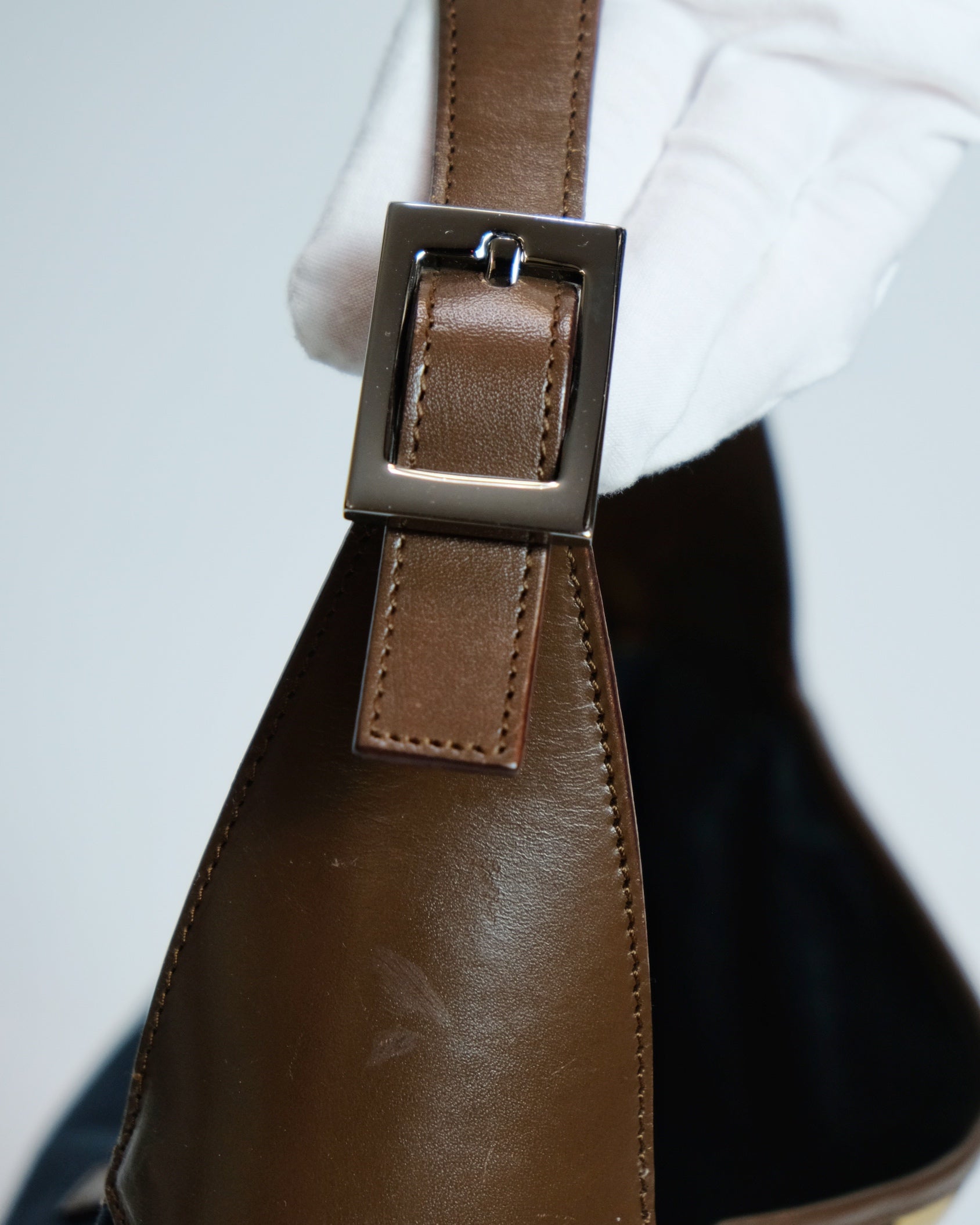 Gucci Large Jackie Bag in Blue Canvas and Brown Leather