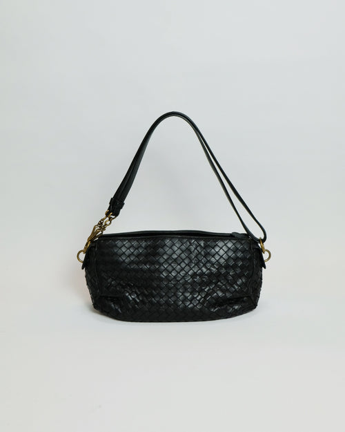 Bottega Veneta Black Intrecciato Leather Shoulder Bag Crossbody