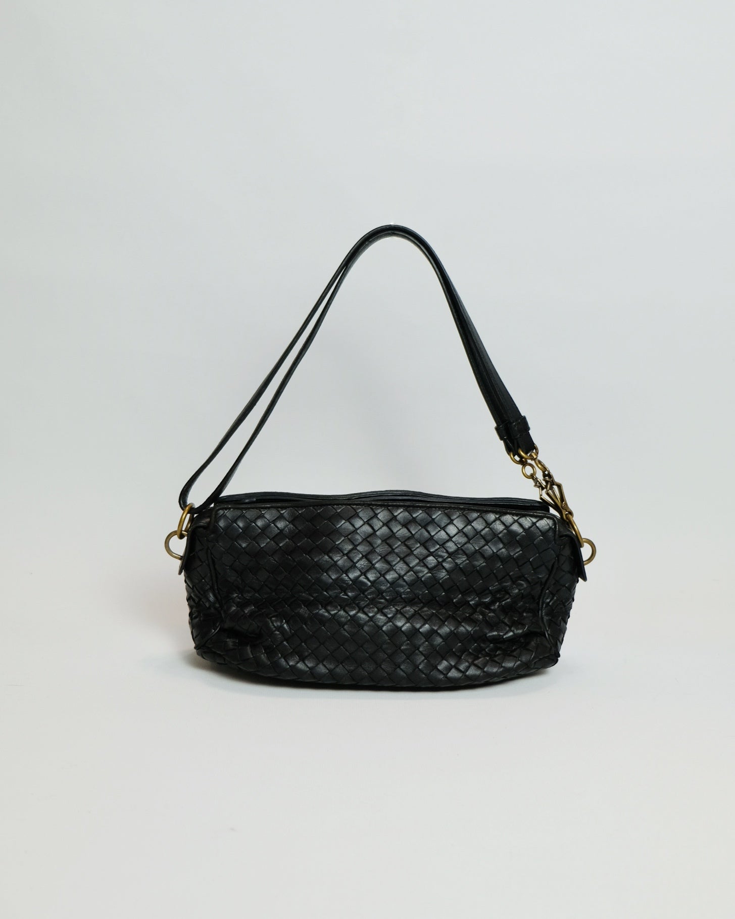 Bottega Veneta Black Intrecciato Leather Shoulder Bag Crossbody