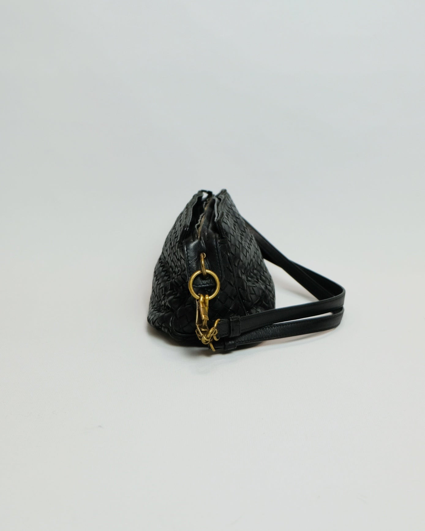 Bottega Veneta Black Intrecciato Leather Shoulder Bag Crossbody
