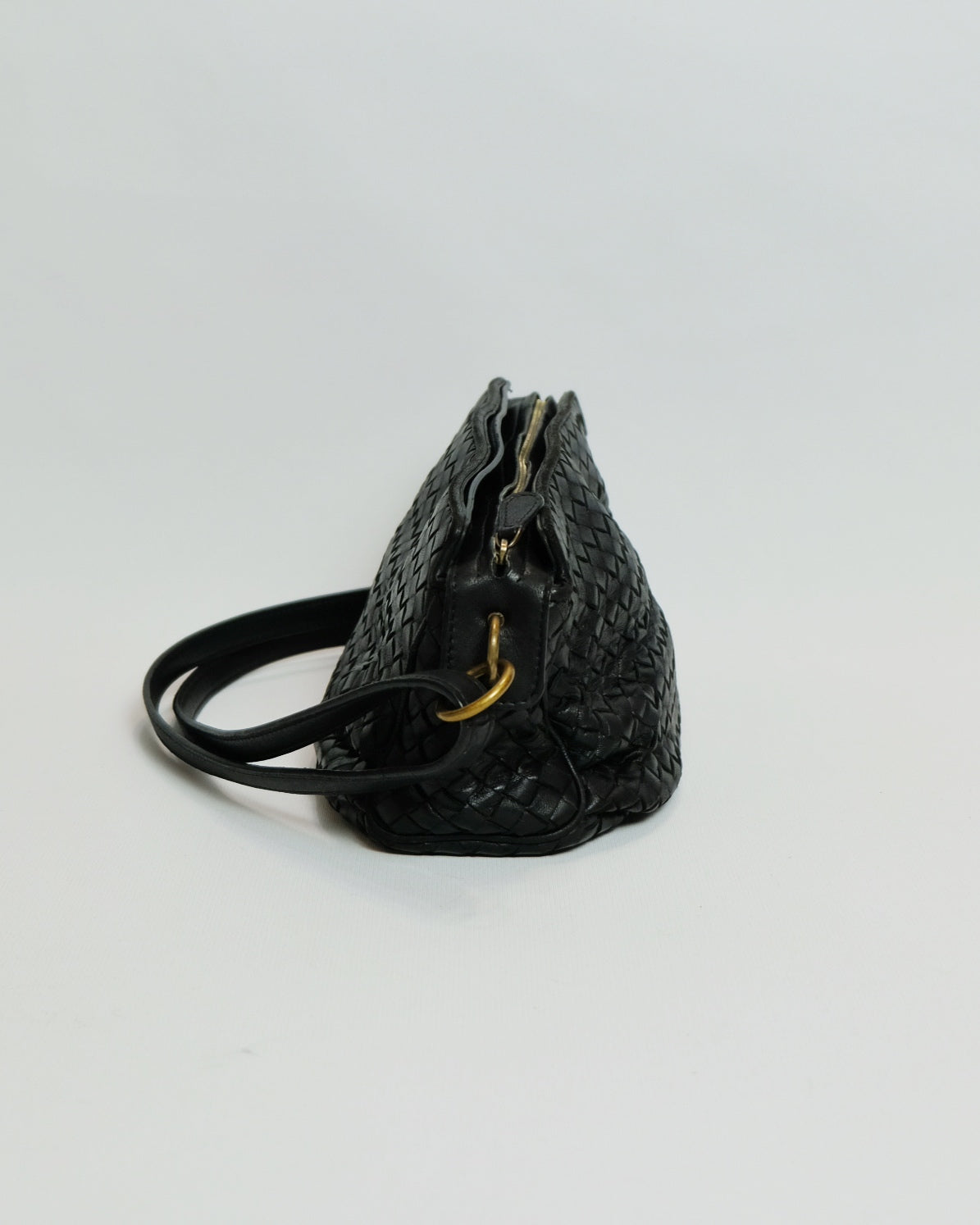 Bottega Veneta Black Intrecciato Leather Shoulder Bag Crossbody