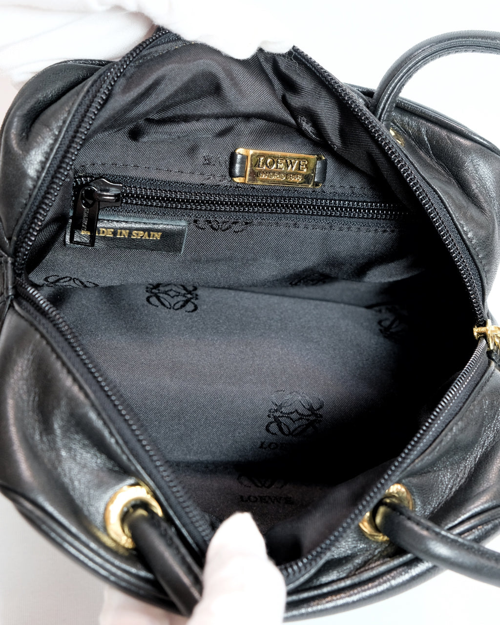Loewe Mini Nappa Black Leather Bowling Bag