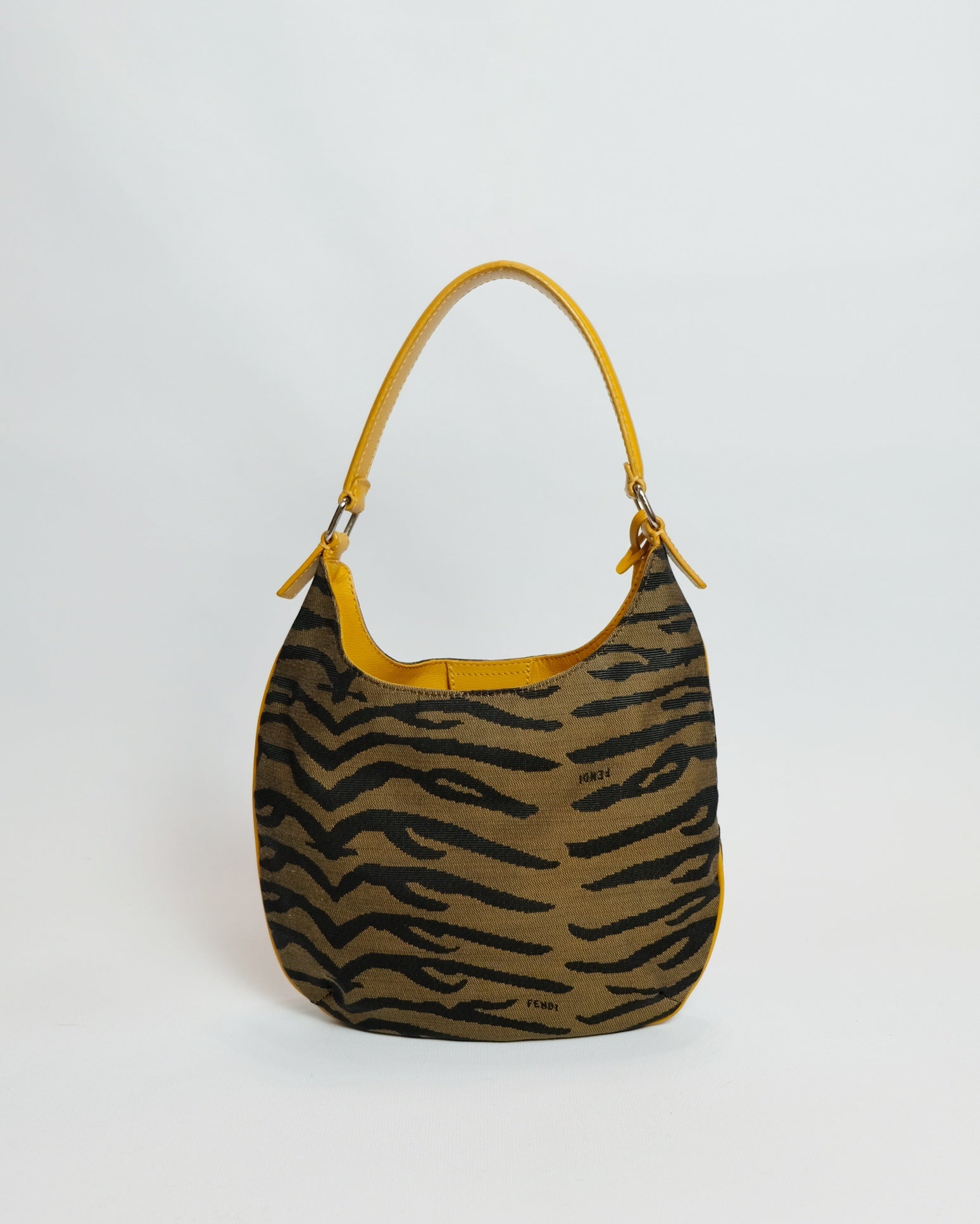 Fendi Yellow Tiger Print Canvas Hobo Bag
