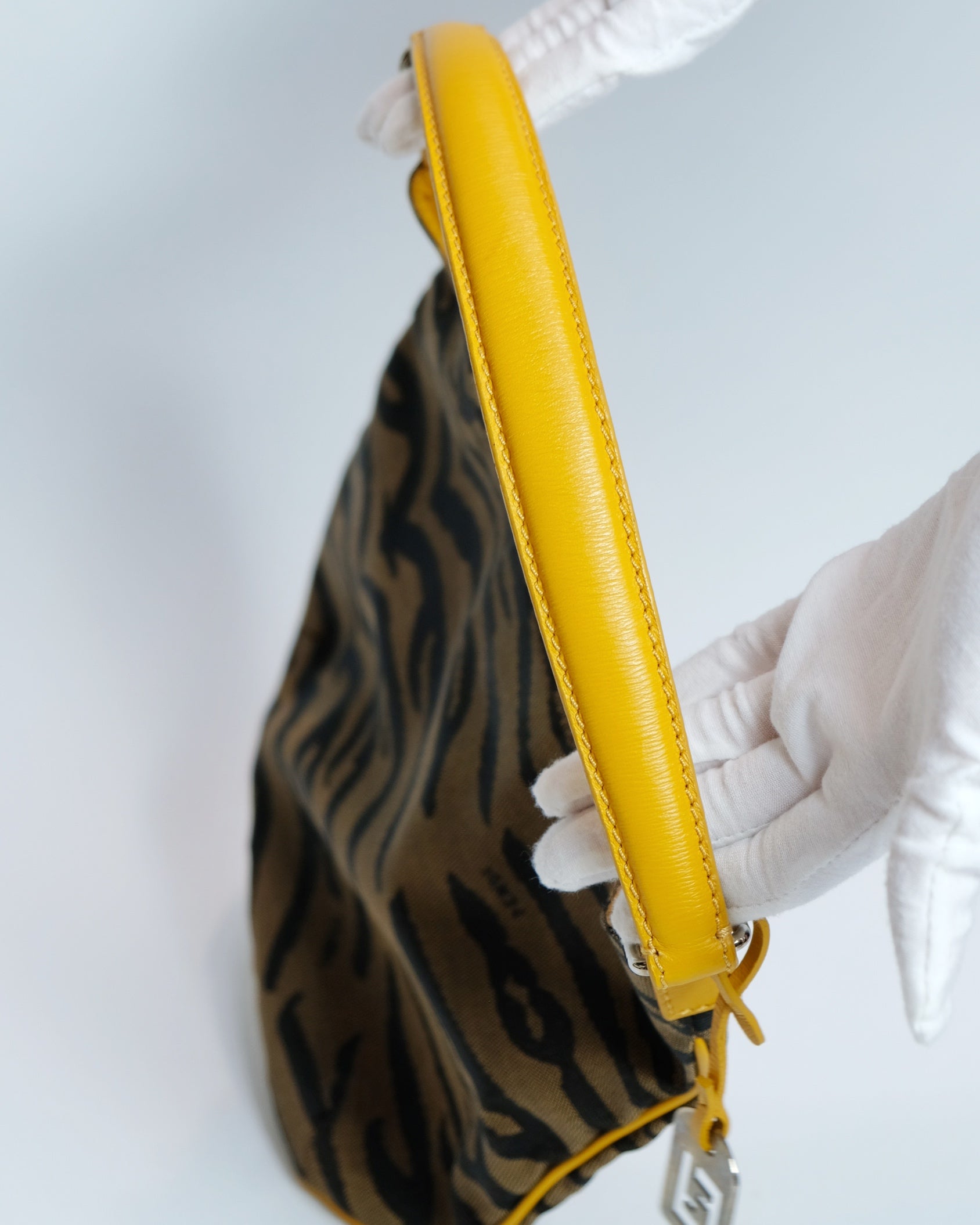 Fendi Yellow Tiger Print Canvas Hobo Bag